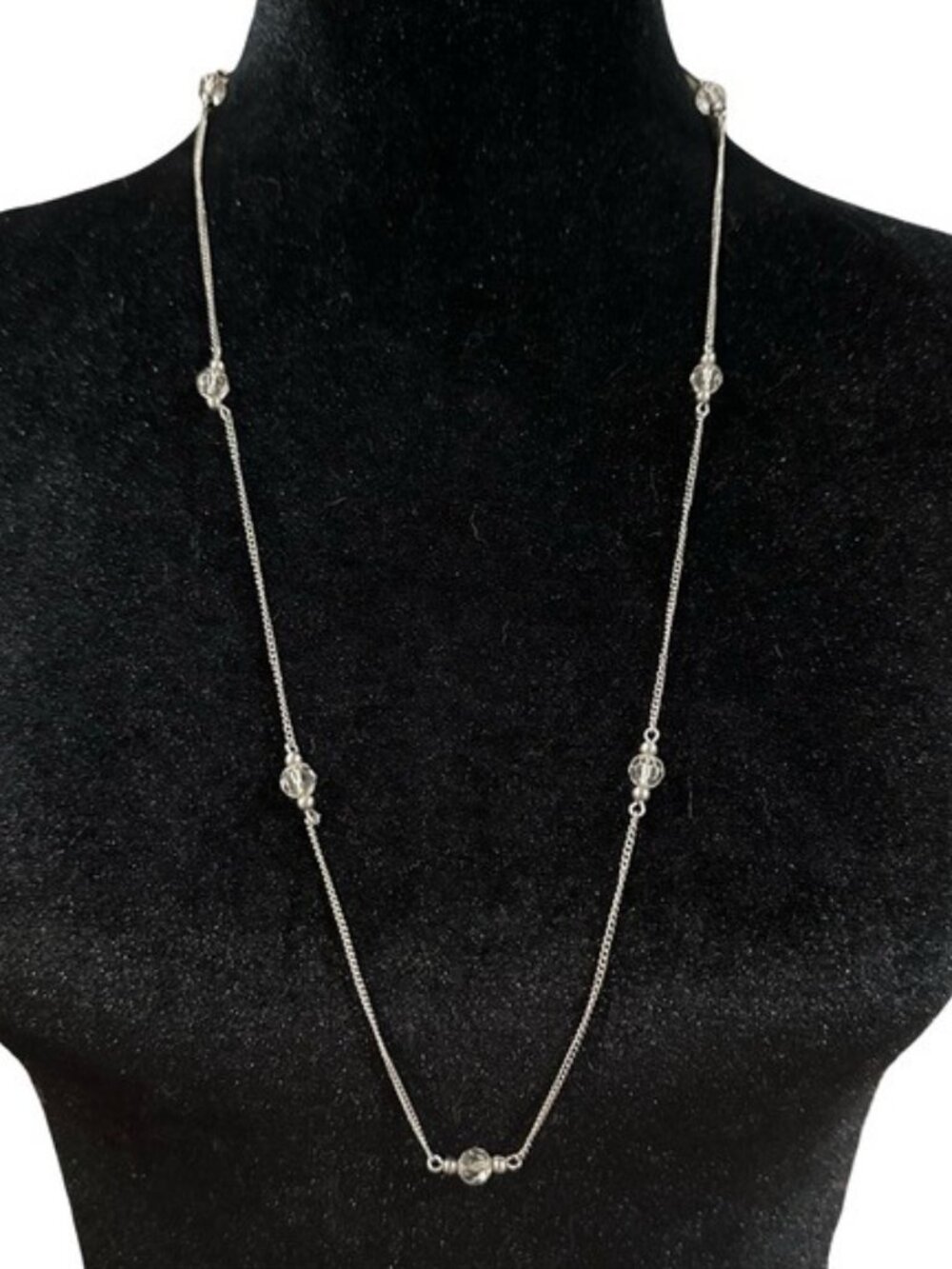 Avon Necklace Silver Tone Beaded 31 Inch Length Beaded Signed Womens